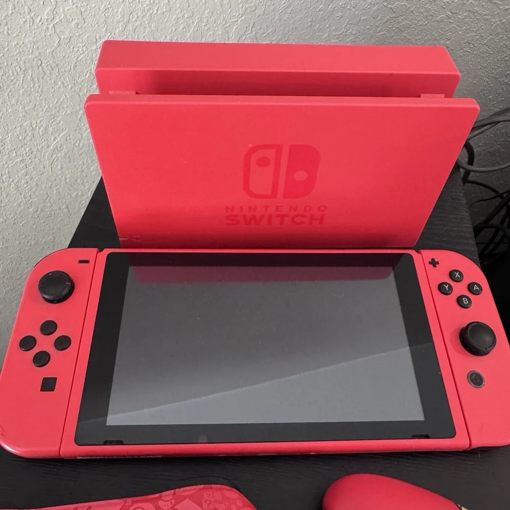 Super Mario Red Edition Nintendo Switch Console w/ Dock, Extra Mario Controllers